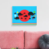 Vibrant Abstract Canvas Print with Black Turtles (Insitu (Woonkamer))