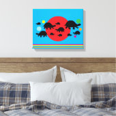 Vibrant Abstract Canvas Print with Black Turtles (Insitu (Slaapkamer))