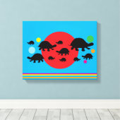 Vibrant Abstract Canvas Print with Black Turtles (Insitu (Houten vloer))