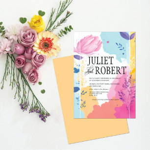 Vibrant Abstract Floral Foliage Spring Wedding Kaart