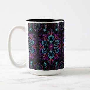 Vibrant Abstract Floral Patroon Tweekleurige Koffiemok
