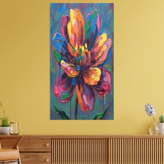 “Vibrant Abstract Flower Art Print” Canvas Afdruk (Insitu (Woonkamer))