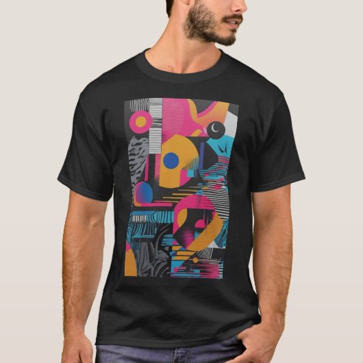 Vibrant Abstract Geometry Glitch Pop Chaos Design T-shirt (Voorkant)