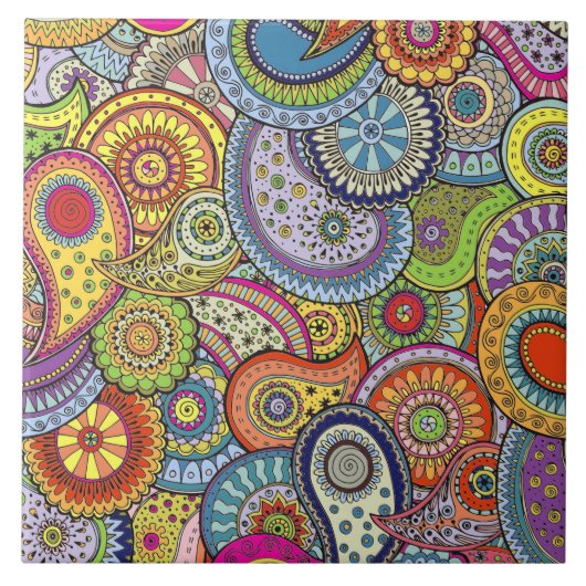 Vibrant Abstract Paisley Pattern Tegeltje (Voorkant)