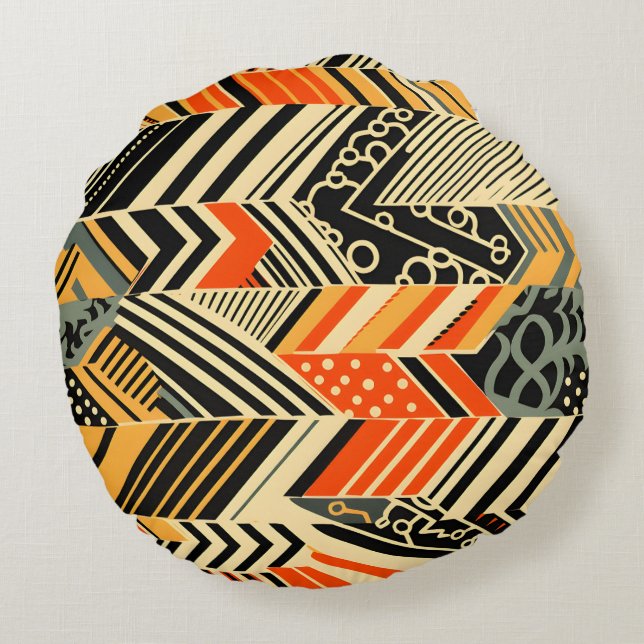 Vibrant African Pattern Rond Kussen (Achterkant)