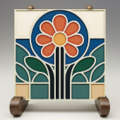 Vibrant Art Nouveau Daisy Floral Tile Tegeltje