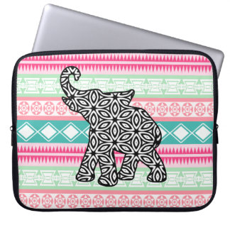 Vibrant  Aztec Patroon Elephant Laptop Hoesje Laptop Sleeve