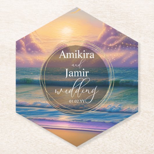 Vibrant Beach Background Faux Glitter Weddenschap Kartonnen Onderzetters (Voorkant)