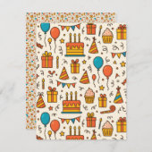 Vibrant Birthday Party Seamless Pattern Aankondiging (Voorkant / Achterkant)