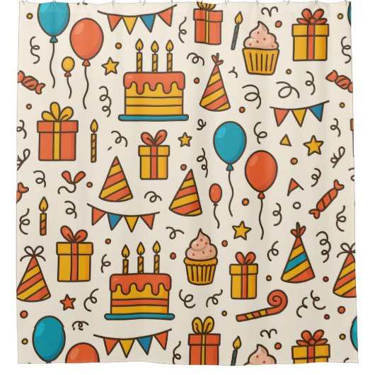 Vibrant Birthday Party Seamless Pattern Douchegordijn (Voorkant)