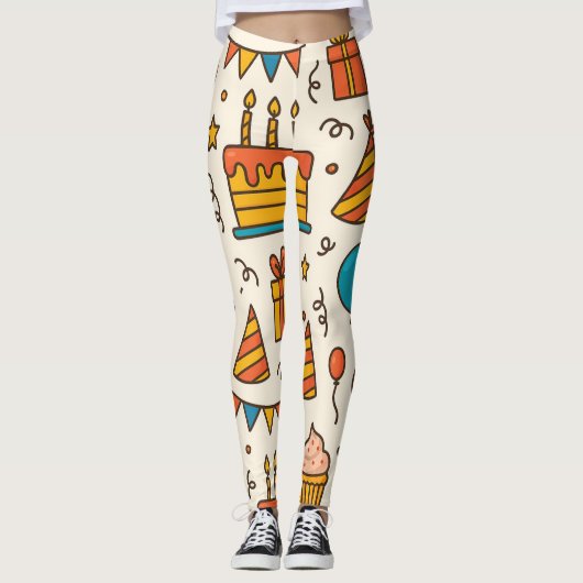 Vibrant Birthday Party Seamless Pattern Leggings (Voorkant)
