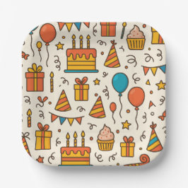Vibrant Birthday Party Seamless Pattern Papieren Bordje