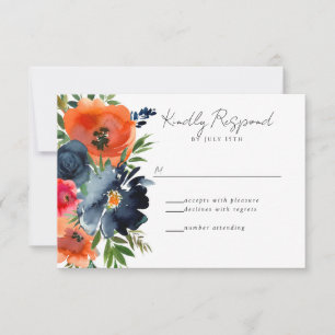 Vibrant Blauw Oranje Rood Botanisch RSVP Kaartje