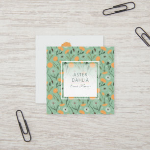 Vibrant Blauwgroen Oranje Dandelion Tossed Floral Vierkante Visitekaartje