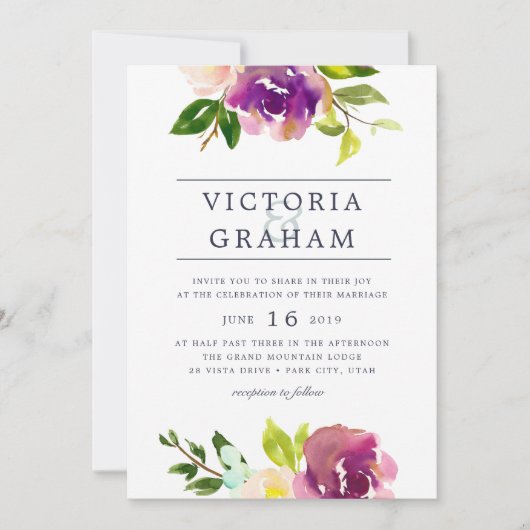 Vibrant Bloom | Uitnodiging tot Waterverf bruiloft (Voorkant)