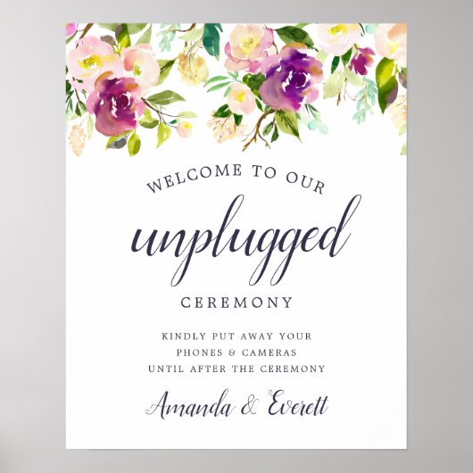 Vibrant Bloom Unplugged Wedding Ceremony Sign Poster (Voorkant)