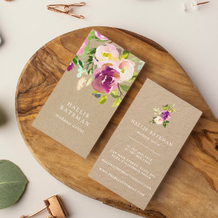 Vibrant Bloom   Waterverf Floral Kraft Visitekaartje