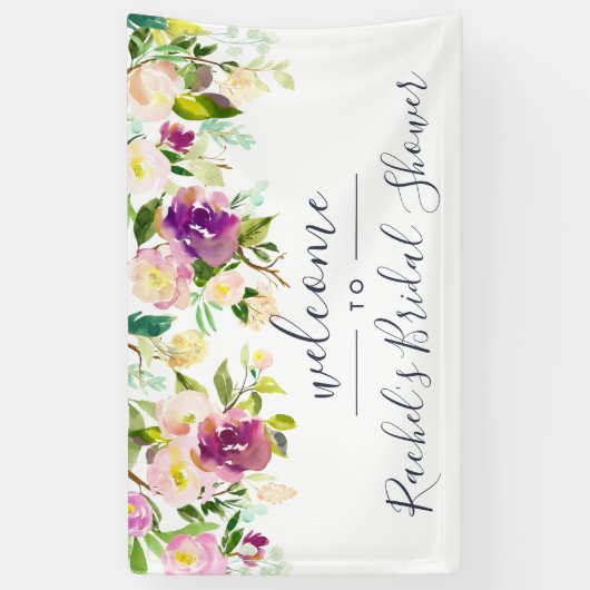 Vibrant Bloom | Waterverf Floral Shower Welkom Spandoek (Verticaal)