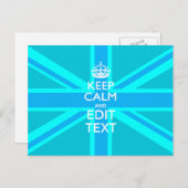 Vibrant Blue Aqua Keep Calm Jouw tekst Union Jack Briefkaart (Voorkant / Achterkant)