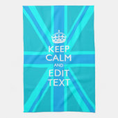 Vibrant Blue Aqua Keep Calm Jouw tekst Union Jack Theedoek (Verticaal)
