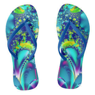 Vibrant Blue Cyan Green Fractal Teenslippers