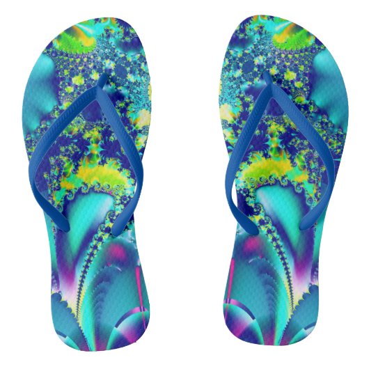 Vibrant Blue Cyan Green Fractal Teenslippers (Voetbed)