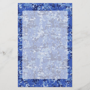Vibrant Blue Digital Camo Camouflage Textuur Briefpapier
