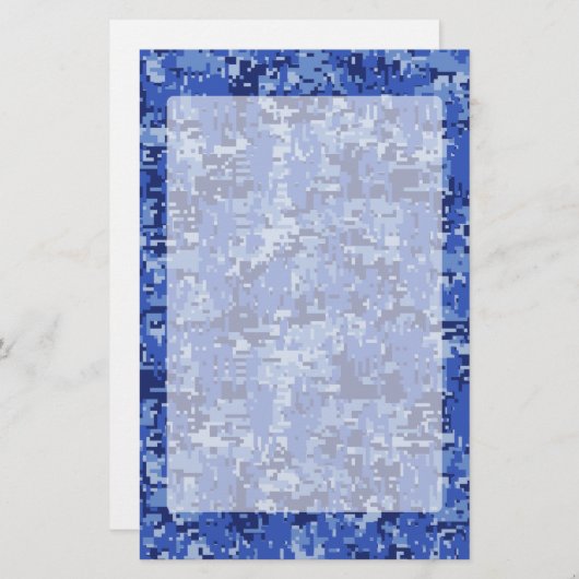 Vibrant Blue Digital Camo Camouflage Textuur Briefpapier (Voorkant / Achterkant)