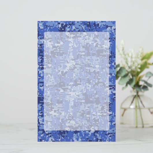 Vibrant Blue Digital Camo Camouflage Textuur Briefpapier (Staand voorkant)