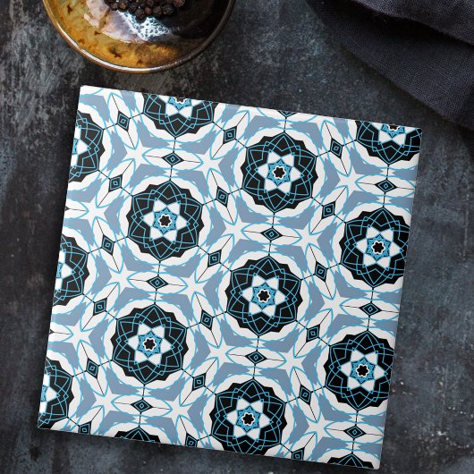Vibrant Blue en White Mosaic Geometric Pattern Tegeltje