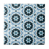 Vibrant Blue en White Mosaic Geometric Pattern Tegeltje (Voorkant)