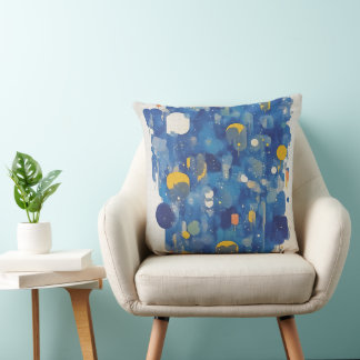 Vibrant Blue Gold Abstract Geometric Drip Kussen