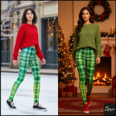 Vibrant Blue Green Plaid Gradient Pattern Leggings