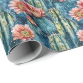 Vibrant Blue Watercolor Cacti Pattern Cadeaupapier (Rol Hoek)