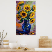 Vibrant Blue & Yellow Sunflower Expressionist Poster (Keuken)