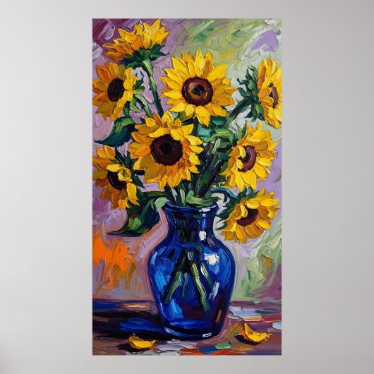 Vibrant Blue & Yellow Sunflower Expressionist Poster (Voorkant)