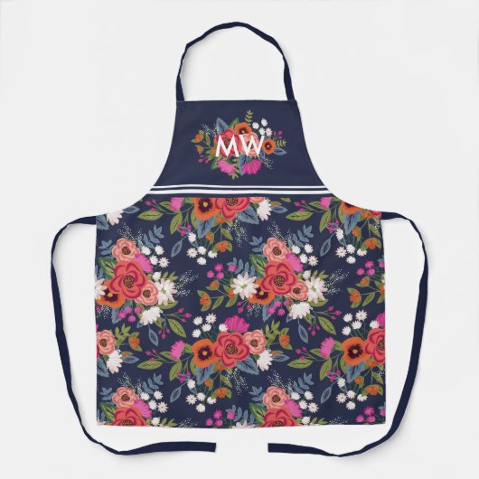 Vibrant Boho Floral Bouquets Pattern Monogram Schort (Voorkant)