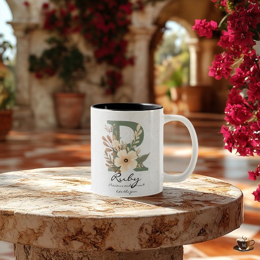 Vibrant Boho floral chic Monogramme Mug pour rubis
