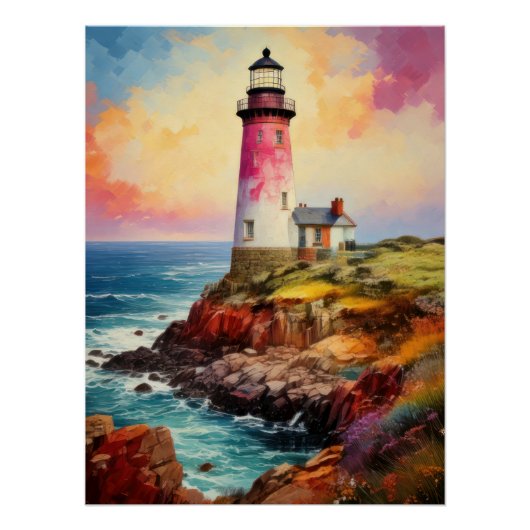 Vibrant Breton Coast Lighthouse - Impressionistic  Perfect Poster (Voorkant)