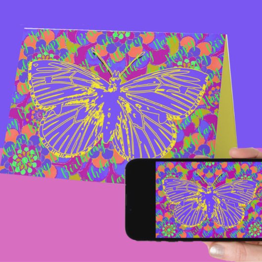 Vibrant Butterfly en Mod Flowers Birthday Kaart