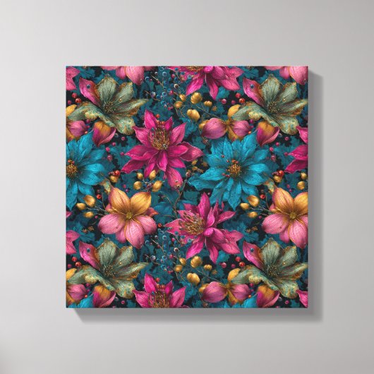 Vibrant Christmas Botanical Fantasy Pattern Canvas Afdruk (Voorkant)