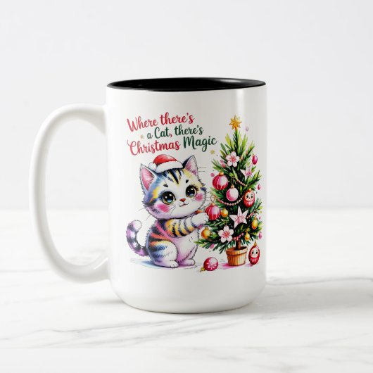 Vibrant Christmas Magic - Cozy Cat Mom Gift Tweekleurige Koffiemok (Links)