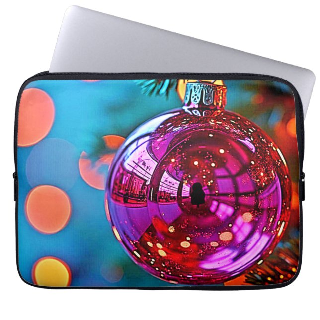 Vibrant Christmas Ornament Sparkle Design Laptop Sleeve (Voorkant)