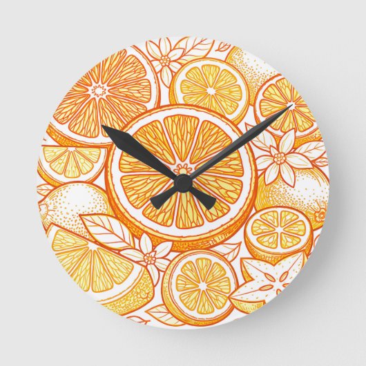Vibrant Citrus Orange Slice Pattern Ronde Klok (Voorkant)