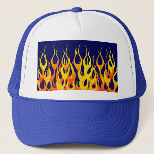 Vibrant Classic Racing Flames op Navy Blue Trucker Pet