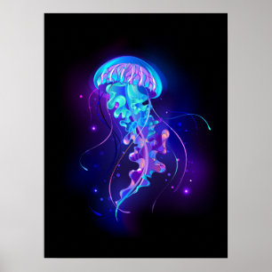 Vibrant Color Glowing Jellyfish Poster