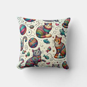 Vibrant Colorful Chat Motif Coussin élégant