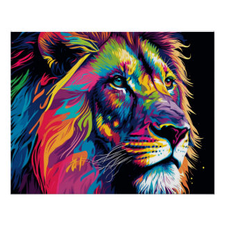Vibrant colors of lion art perfect poster