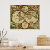 Vibrant Colors  Oude Wereldkaart Poster (Keuken)