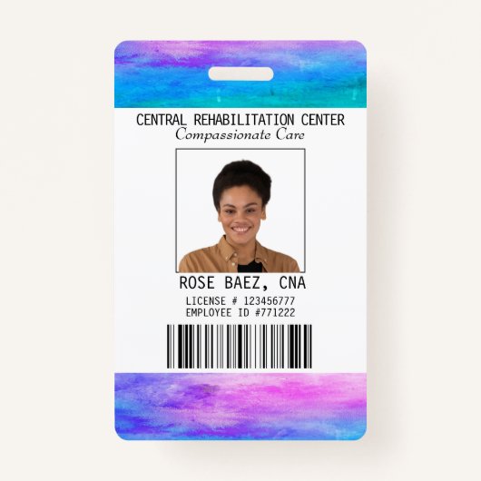 Vibrant Colours Hospital CNA Photo ID Nom Badge (Devant)